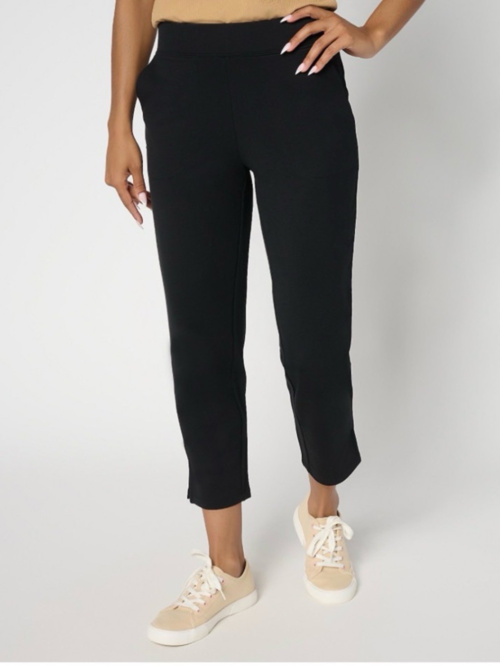 Denim & Co. Regular EasyWear French Terry Crop Pant Size Small Black